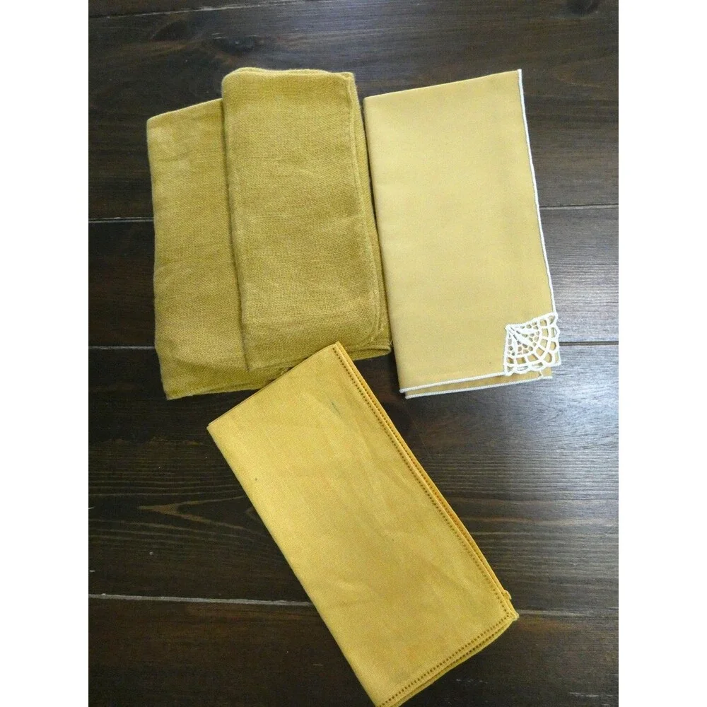 VTG Mixed Lot of 4 Mustard Yellow Cloth Napkins Gimbals Cotton Gauzy Rectangle